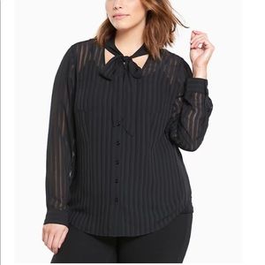 Torrid Shadow Stripe Tie Neck Blouse